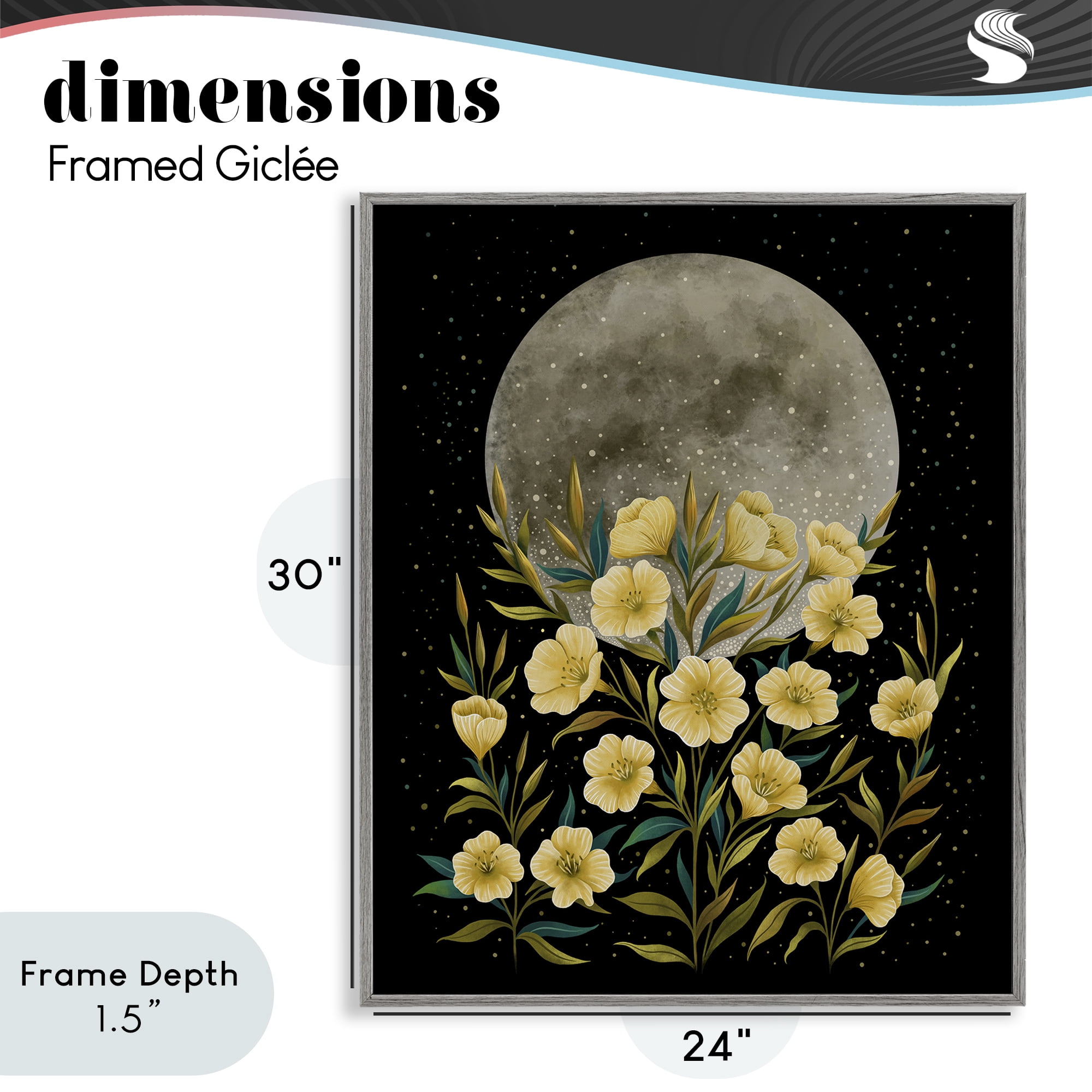 Stupell Industries Moon Greeting Yellow Flowers Gray Framed Giclee Art, design by Episodic Drawings