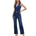thumbnail image 3 of Women 2 Piece Denim Set Button Sleeveless Jean Vest Y2k Shirt Wide Leg Jeans Palazzo Pants Blue Suit L, 3 of 9