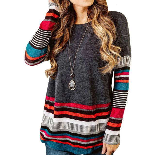 MAWCLOS Ladies Irregular Hem Color Block Pullover Loungewear Long Sleeve Tee Grey M