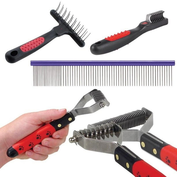 Dog Grooming Deshedding Tool Kit 6 Piece Professional Dematting Rake & Comb Set