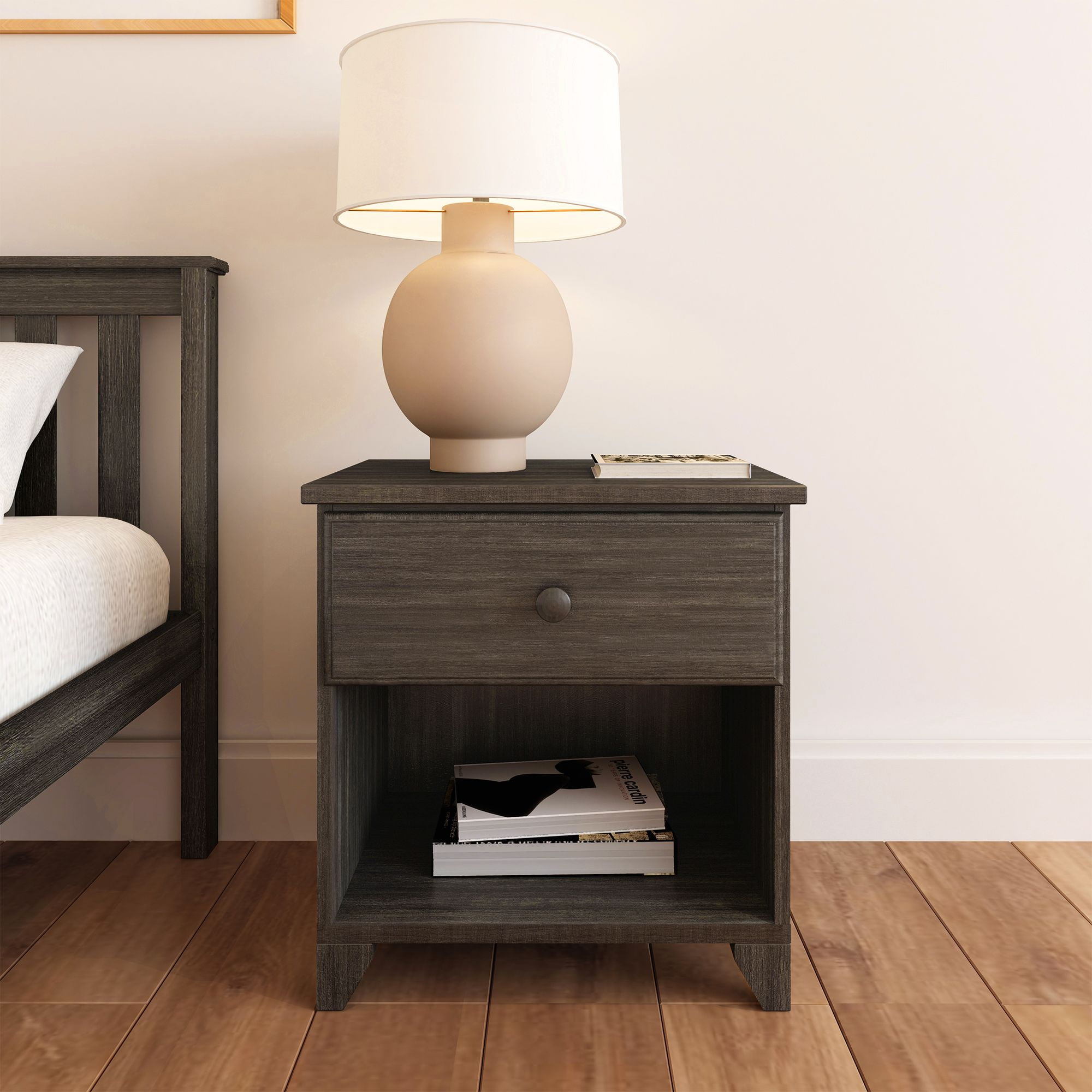 Plank+Beam Solid Wood Nightstand with 1 Drawer for Bedroom