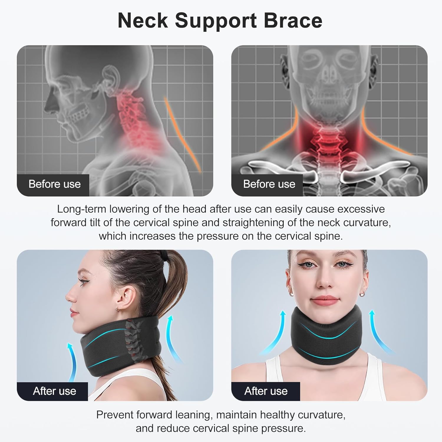 Radetop Neck Brace for Neck Pain and Support, Soft Neck Support Relieves Pain & Pressure in Spine for Women & Men(Grey, L, 20.5" long)