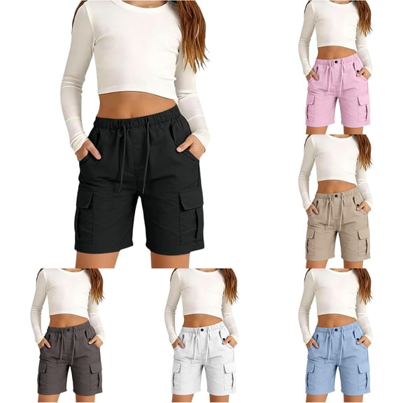 Oiyii Toddler Girl's Multi Pocket Cargo Shorts Solid Drawstring Hiking Shorts Summer Casual Short Pants,Black