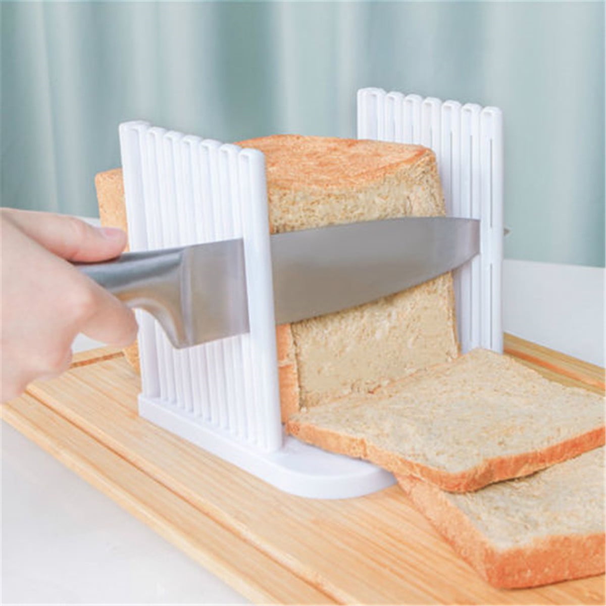 Toorise Bread Slicer Foldable Toast Slicer Tool Adjustable Toast Loaf Slicing Machine Plastic Bread Cutting Guide Tools for Homemade Bread Kitchen