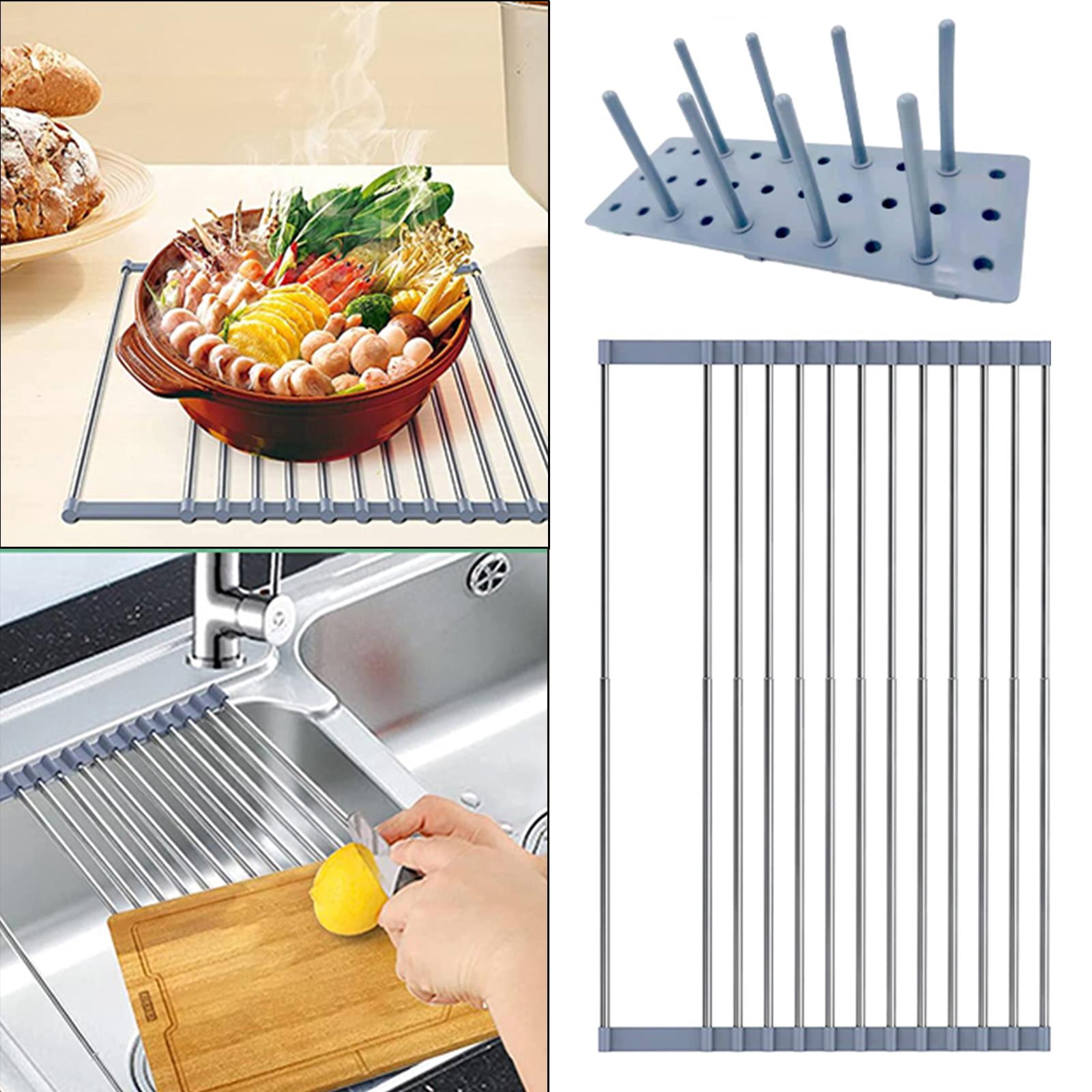 Fiocias Folding Dish Drying Rack Rolling Rack Household Dish Rack for Kitchen Counter Rolling Dish Drainer Filter Cup Holder