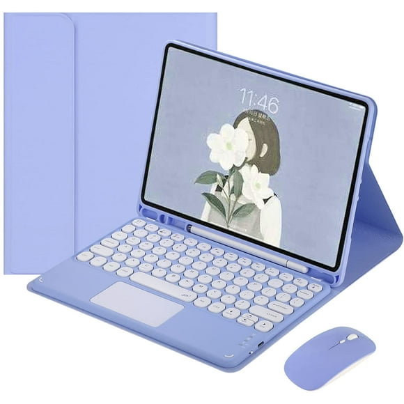 2021 iPad Pro 11 3rd Generation 2nd Generation Color Touch Keyboard Case with Bluetooth Mouse Cute Round Key TouchPad Detachable Trackpad Keyboard Cover (iPadPro11)