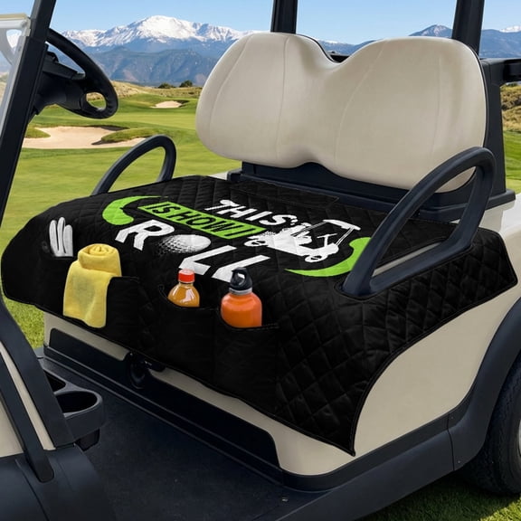 SEANATIVE Golf Cart Seat Covers with 4 Storage Pockets, Fits EZGO TXT/RXV, Club Car DS/Precedent, Yamaha 2-Person Golf Cart Accessories, Portable Foldable Design, This is How it Roll Print Black
