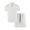thumbnail image 3 of Ohufall Men's 2 Piece Outfits Fashion Solid Short Sleeve Beach Shirts with Drawstring Shorts Summer Two Piece Button Down Lapel Shirt Short Sets, 3 of 7