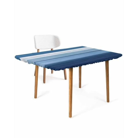 Dark Blue Ombre Stripes Rectangle Tablecloth, Waterproof Elastic Fitted Table Covers for 3 Foot Tables, 24x36inch Decorative Tablecloths for Picnic, Camping, Outdoor, Chic Vintage Simple Abstract Art
