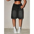 thumbnail image 4 of OYYN Girls Jean Shorts Casual Summer Bermuda Knee Length High Waisted Baggy Pants Denim Shorts Fashion Kids Clothing Black 15Y, 4 of 6
