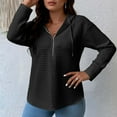 thumbnail image 3 of Womens Half Zip Hoodies Long Sleeve Drawstring Waffle Casual Hooded Sweatshirts Solid Loose Fit Fall Pullover Tops, 3 of 7