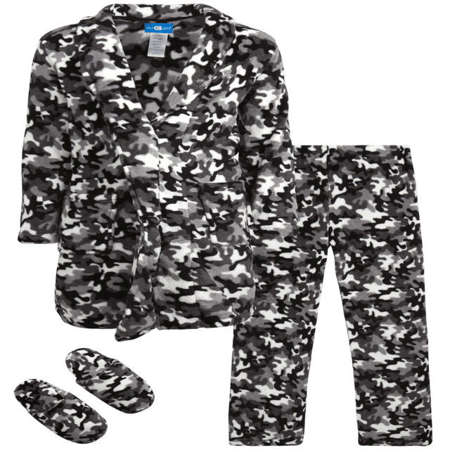Bathrobe Set - 3 Piece Fleece Robe Pants and Slippers Matching Pajama Bundle