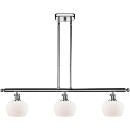 

Polished Chrome Tone Island Lighting 36 Wide Matte White Glass Steel/Cast Brass Medium Base LED 3 Light Fixture