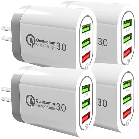 Cargador de Pared Portatil HotShot ChargerPowerWhite 4Pzas 3 Puertos USB 100-240V 50-60Hz