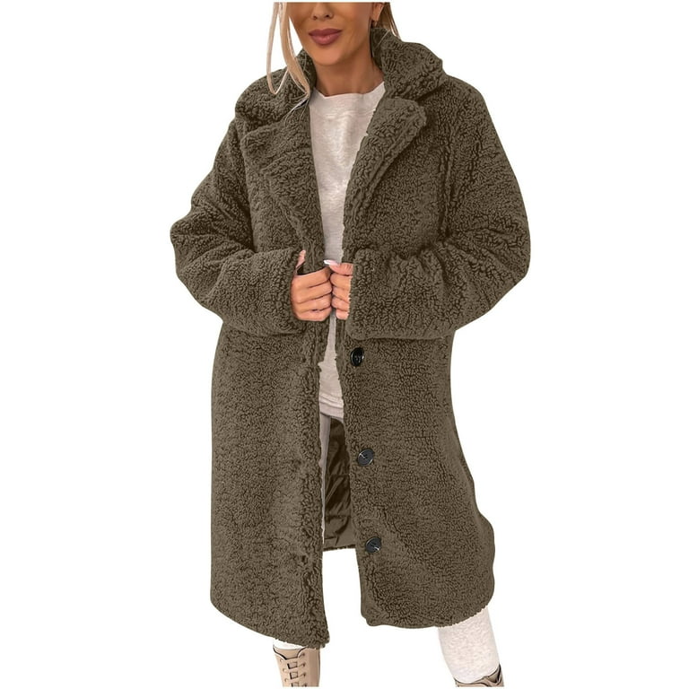 purcolt Womens Long Sherpa Jackets Thick Fleece Warm Trench Coat