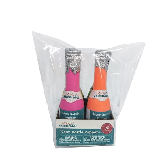 Neon Bottle Confetti Popper, 4 Pack, Adults, by Way To Celebrate