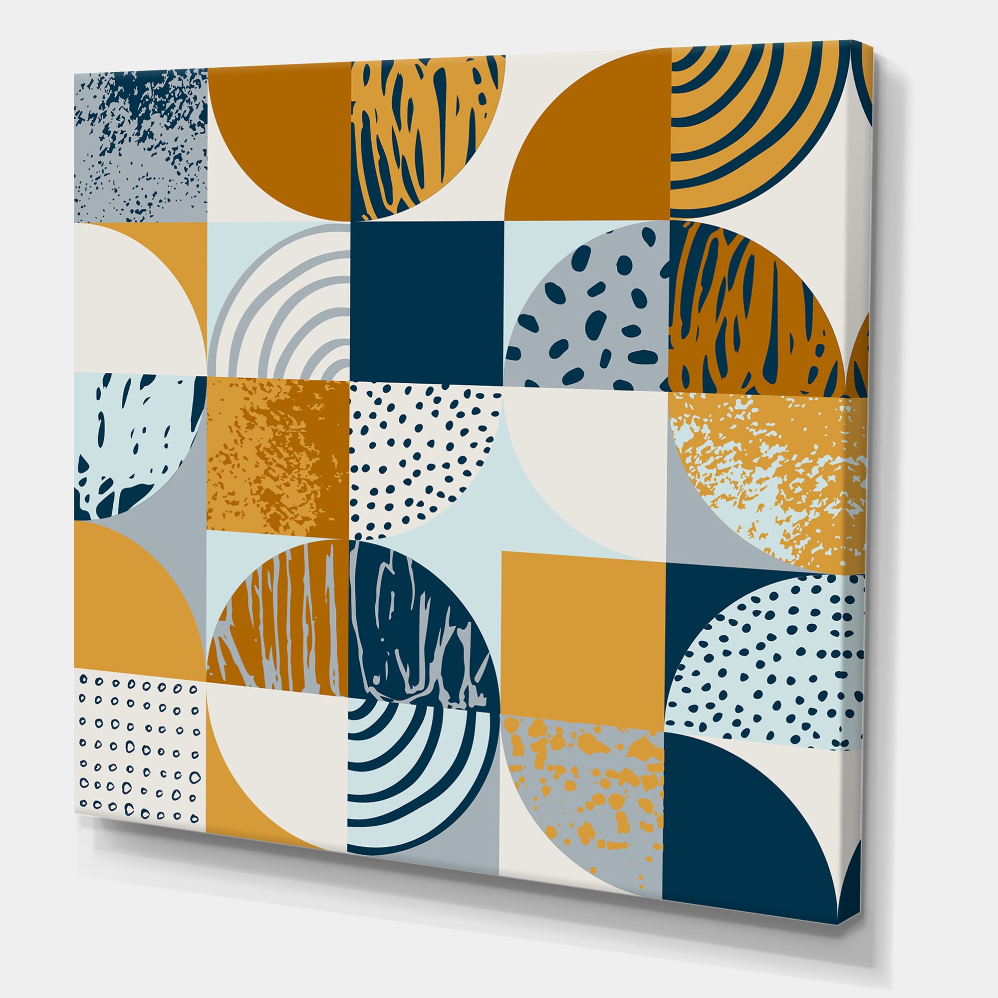 Retro Semicircles Squares and Circles 16 in x 16 in Painting Canvas Art Print, by Designart