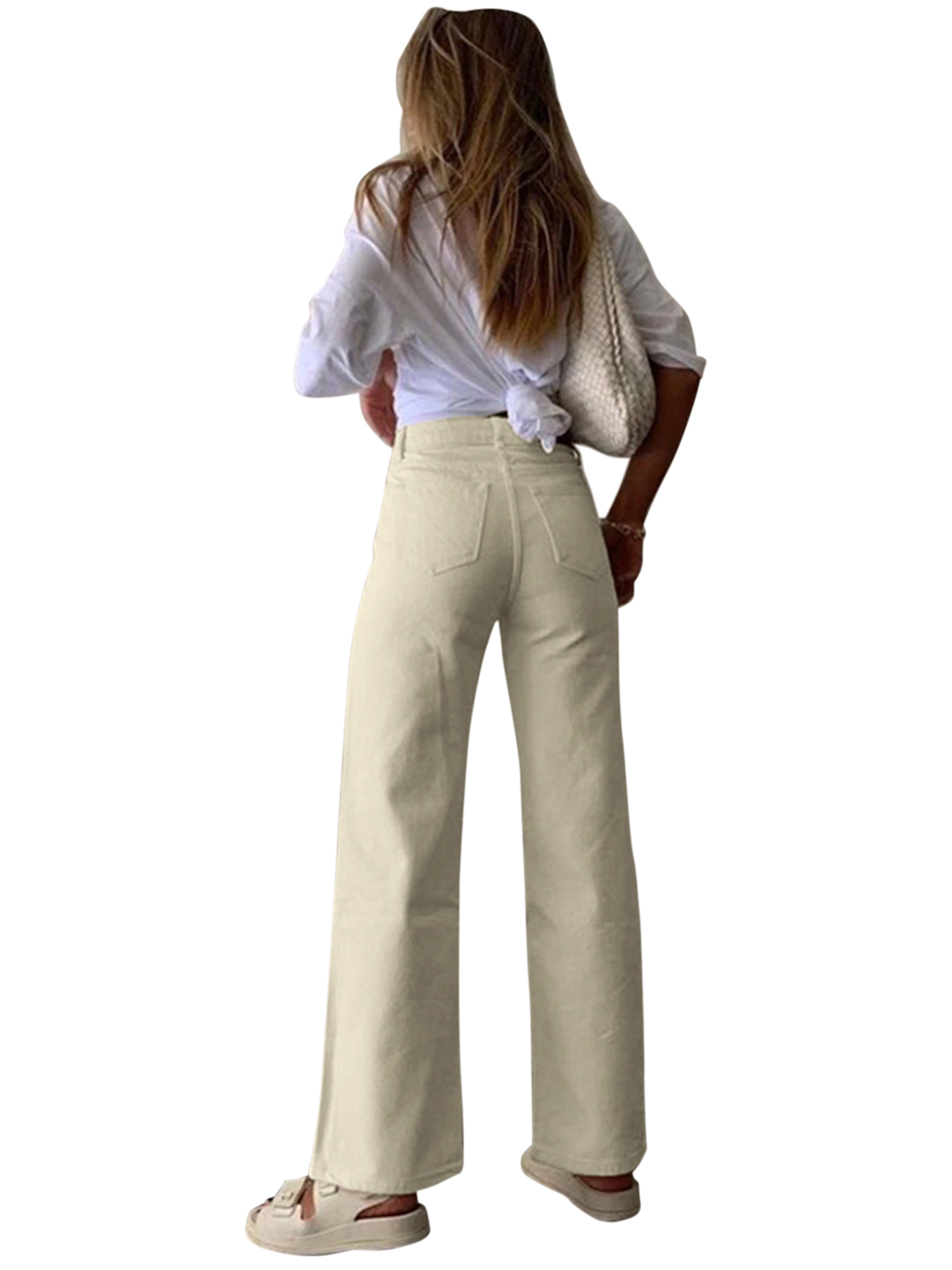 Seyurigaoka Female Solid Color High Waist Jeans Trousers Straight-Leg Pants - image 5 of 5