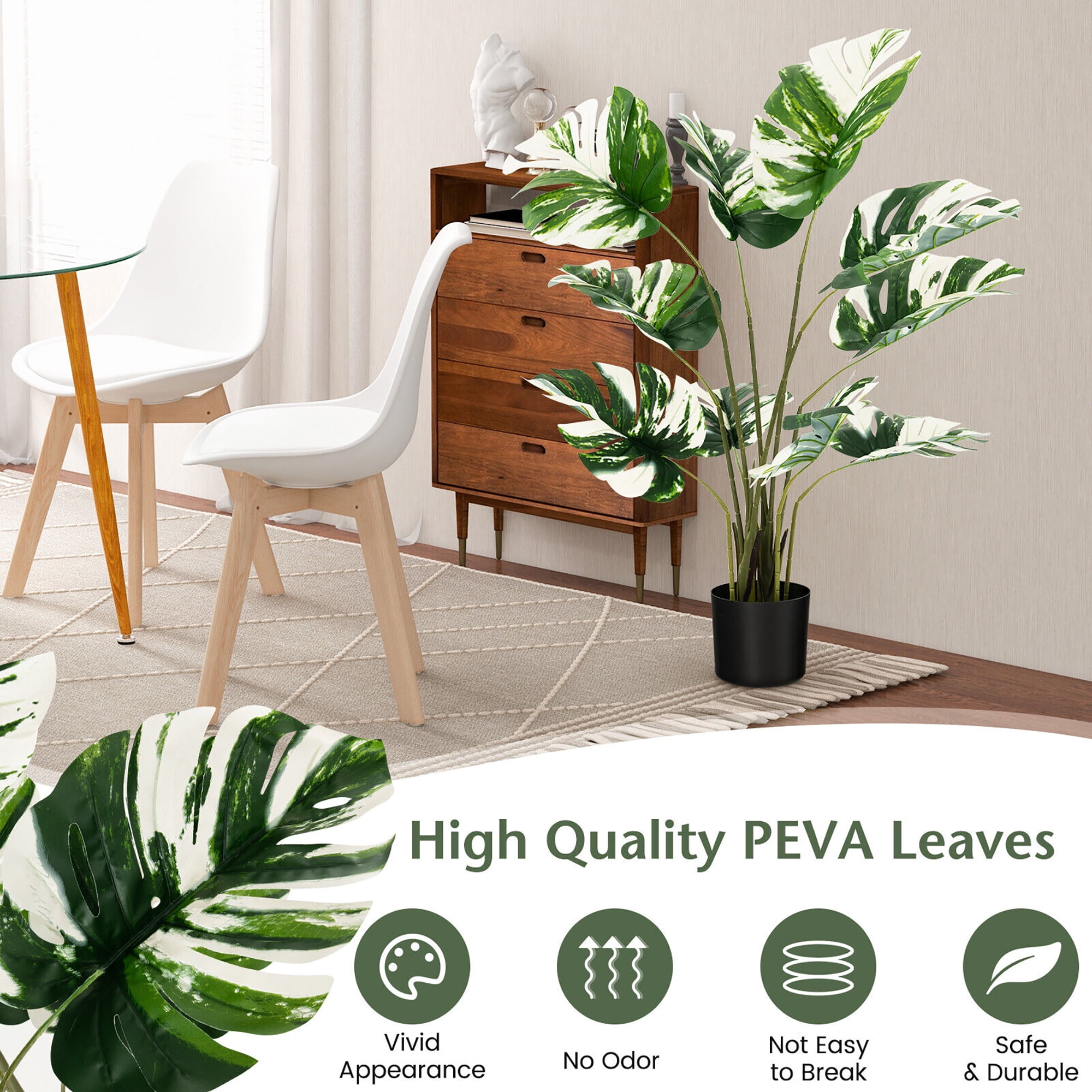 Gymax 4FT Artificial Monstera Deliciosa Tree 2-Pack Fake Plant Faux Tree for Decor