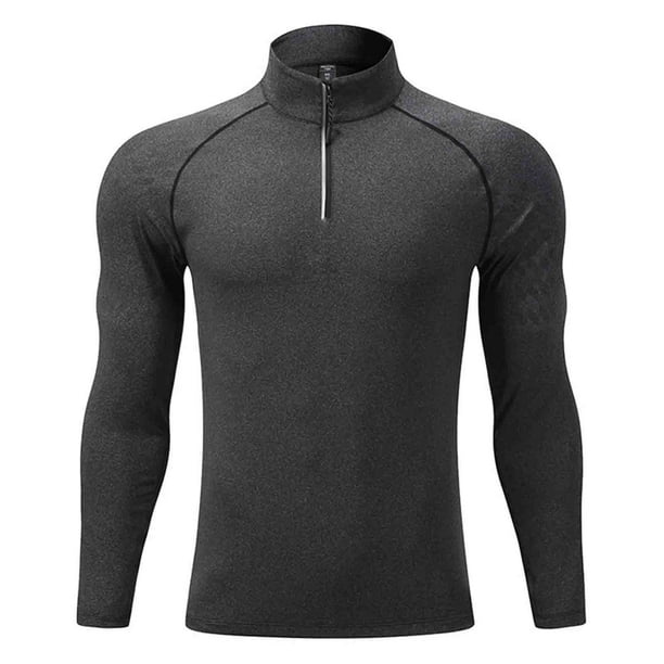 pstuiky camisa de manga larga para hombre, Ropa deportiva para hombre, cuello alto, media cremallera, color liso, secado rápido, para correr, manga larga. Tops de hombre xxxxxl