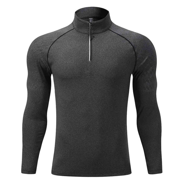 Blusa y camisa de manga larga con cuello alto para hombre, cuello alto, media cremallera, color liso, secado rápido, ropa deportiva There Are Bullets, ropa para correr, manga larga, poliéster.