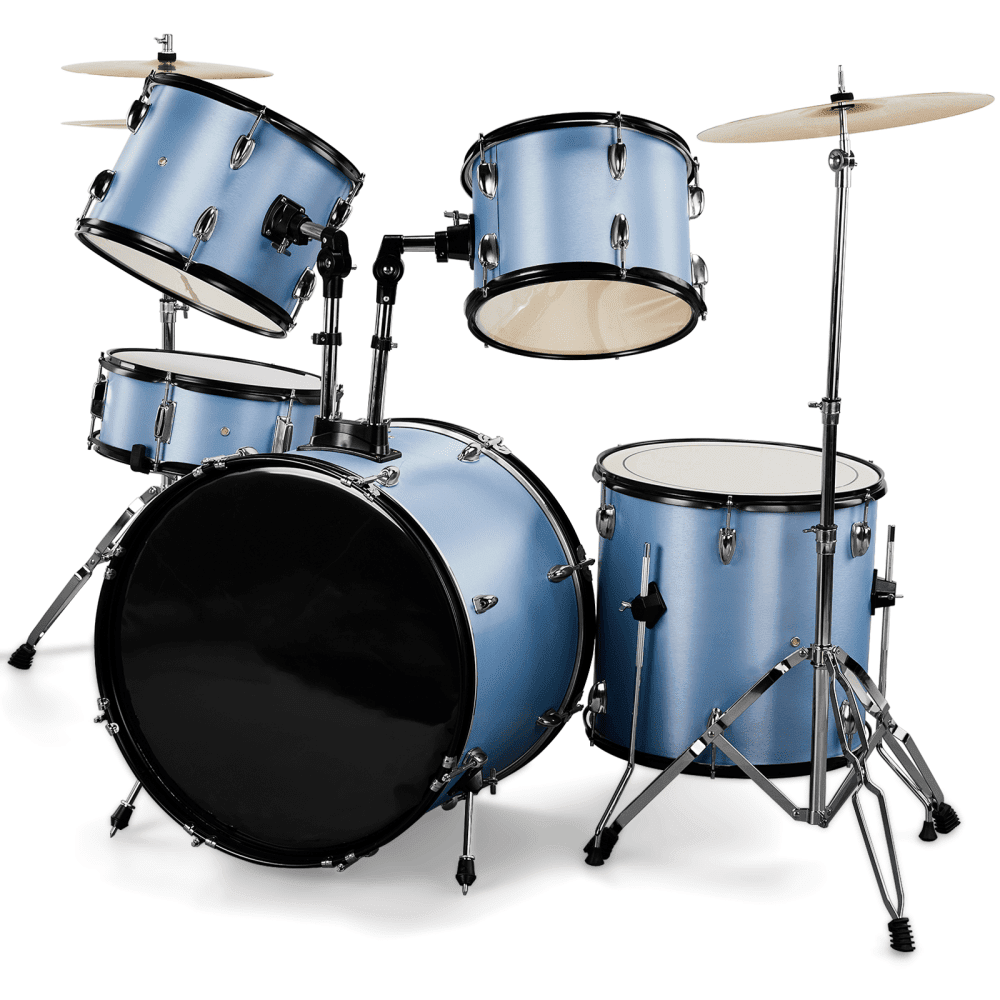 Tcbosik Drum Set for Adults, 5-Piece Beginner Drum Kit with Bass Drum, Snare Drum, Floor Tom, Ride Cymbal, Hi-hat Cymbals, Drum Pedal, Stool, Sticks and 2 Tom Drums, Blue