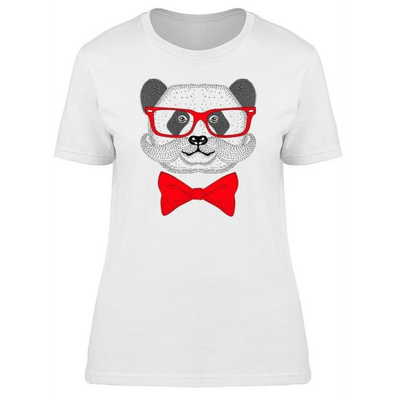 Cute Panda French Mustach Bow T-Shirt Women -Image by Shutterstock, Female 3X-Large