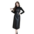 thumbnail image 4 of Ropa de mujer Otoño e Invierno Vestido de falda de cuero de longitud media con tirantes Vestido de mujer elegante retro francés que adelgaza la cintura Conjunto de dos piezas, 4 of 4
