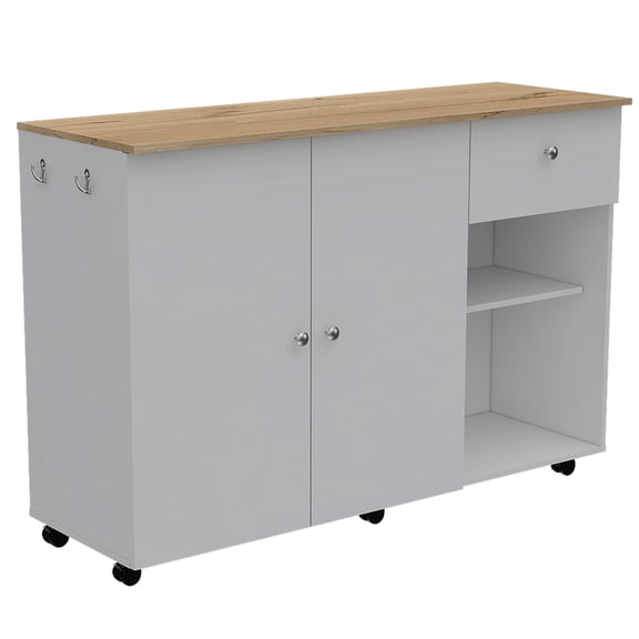 Tuhome Kitchen Island Cart Victoria with Four Interior Shelves, One Drawer, Double Door