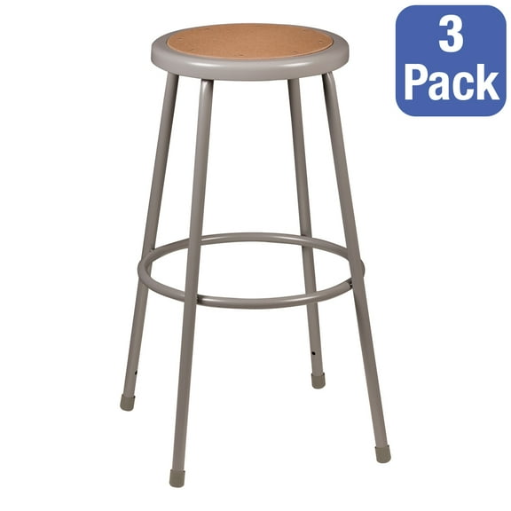 Learniture Heavy Duty Metal Lab Stool - Fixed Height (30" H)-3 Pack Gray