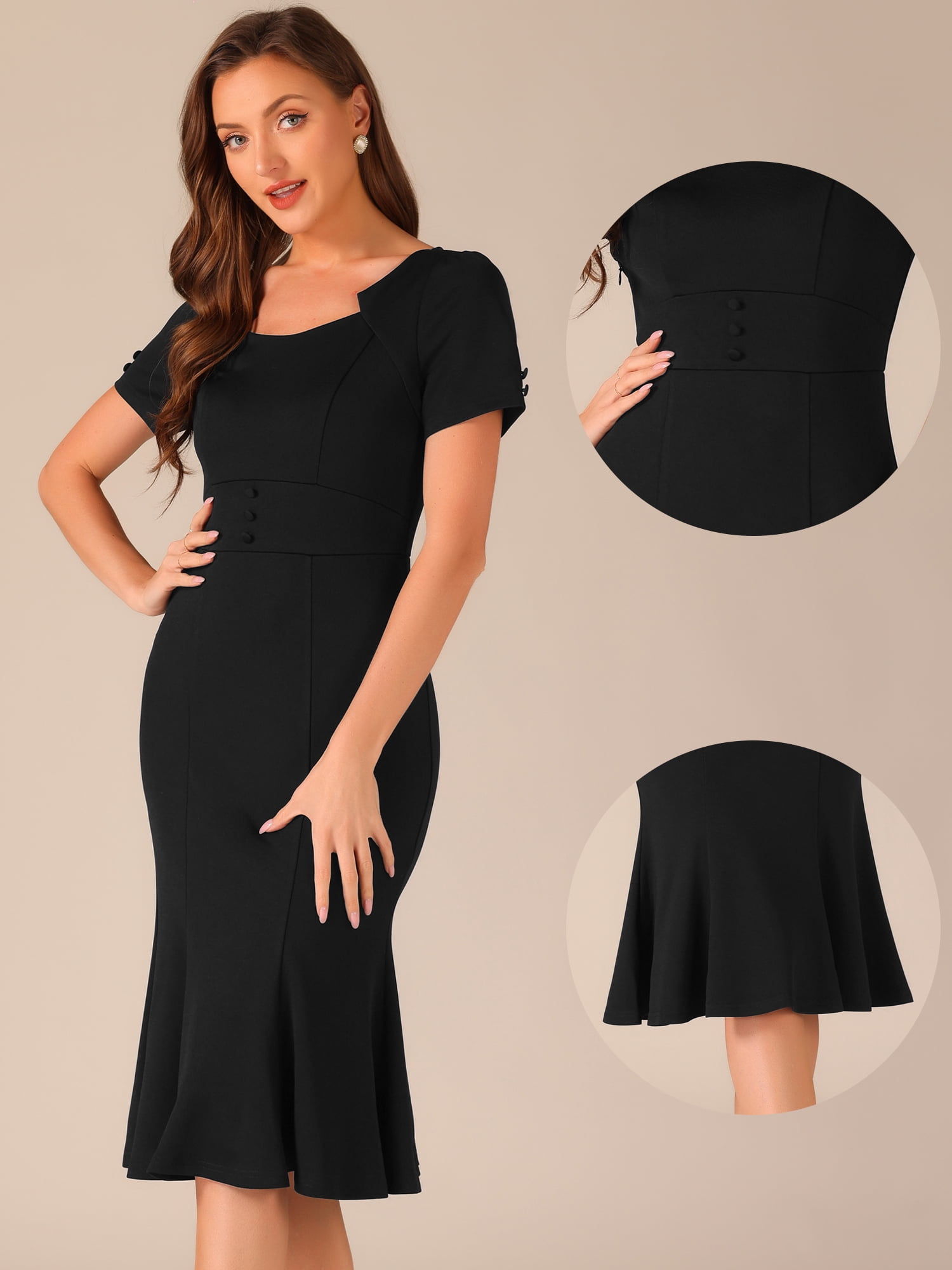 DARING DIVA Women's Office Fishtail Sheath Dresses S Black