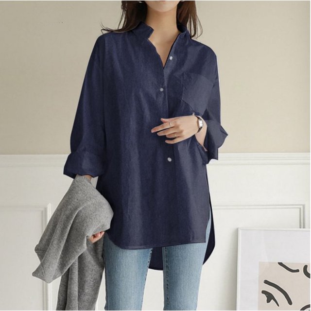 New stylish women‘s long sleeve lapel irregular solid color summer shirt with a unique design. tzw