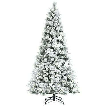 Costway 7ft Snow Flocked Hinged Christmas Tree w/Berries & Poinsettia Flowers