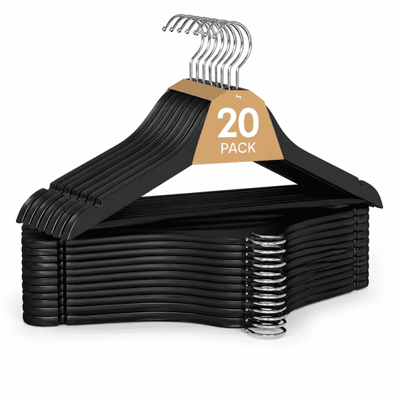 Black Wooden Clothes Hangers, Pack of 20, Slim Suit Closet Organizer