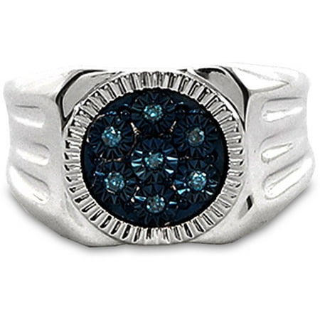 Men's Blue Diamond Accent Circle Sterling Silver Ring