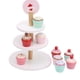 thumbnail image 3 of Juguete de soporte para pastel de montaje, conjunto de juego de panadería de postre de simulación de tres niveles de madera soporte para pastel de juguete multifuncional, 3 of 8