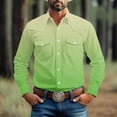 thumbnail image 2 of JUUYY Men's Long Sleeve Shirts Casual Button Down Cotton Work Shirt Retro Trendy Gradient Print Lapel Shirt Jacket with Two Pockets Green XXXXL, 2 of 8