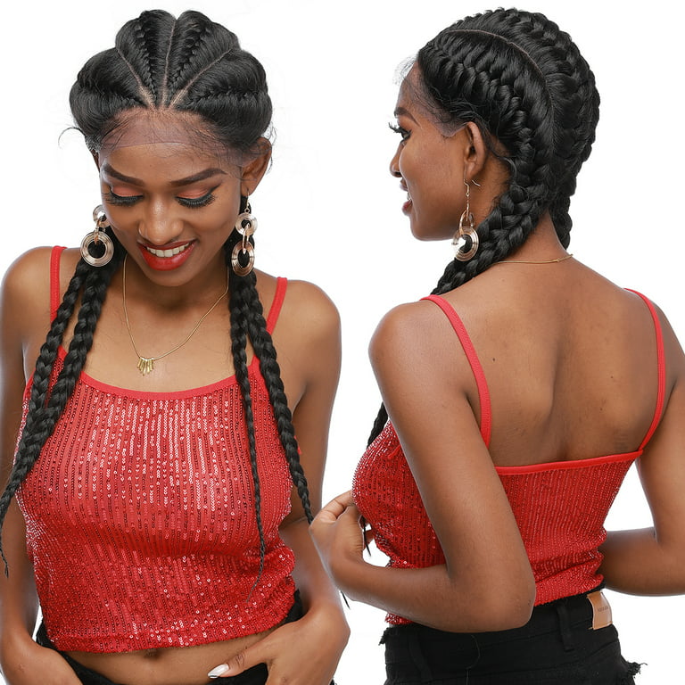 SEGO Hand Tied Double Dutch Braided Lace Front Wigs Lightweight Synthetic  Lace Frontal Cornrow Box Braids Twist Braided Wigs With Baby Hair for Women  