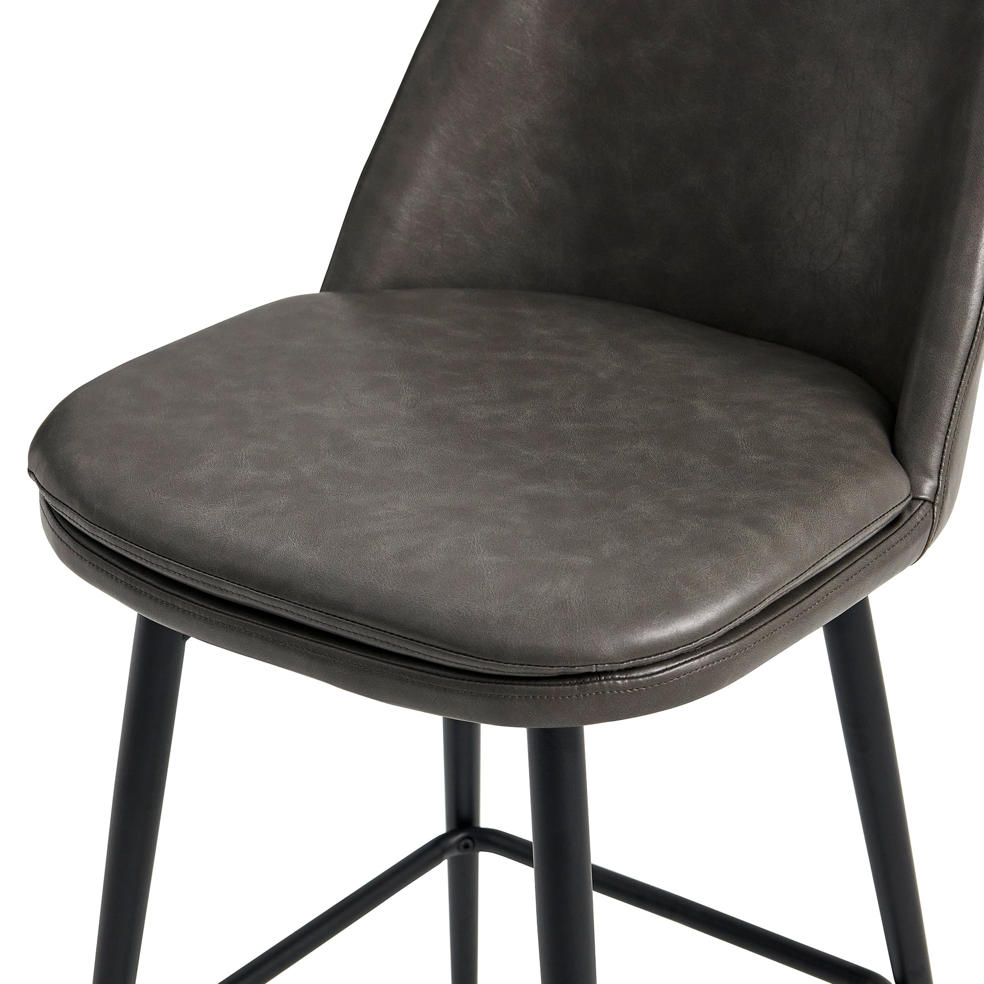 CHITA 27 inch Counter Height Swivel Bar Stools Low Back Set of 2, Metal Base, Faux Leather in Retro Gray