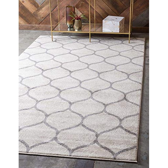 Unique Loom Trellis Frieze Collection Lattice Moroccan Geometric Modern Area Rug, 10 x 13 Feet, Ivory/Gray