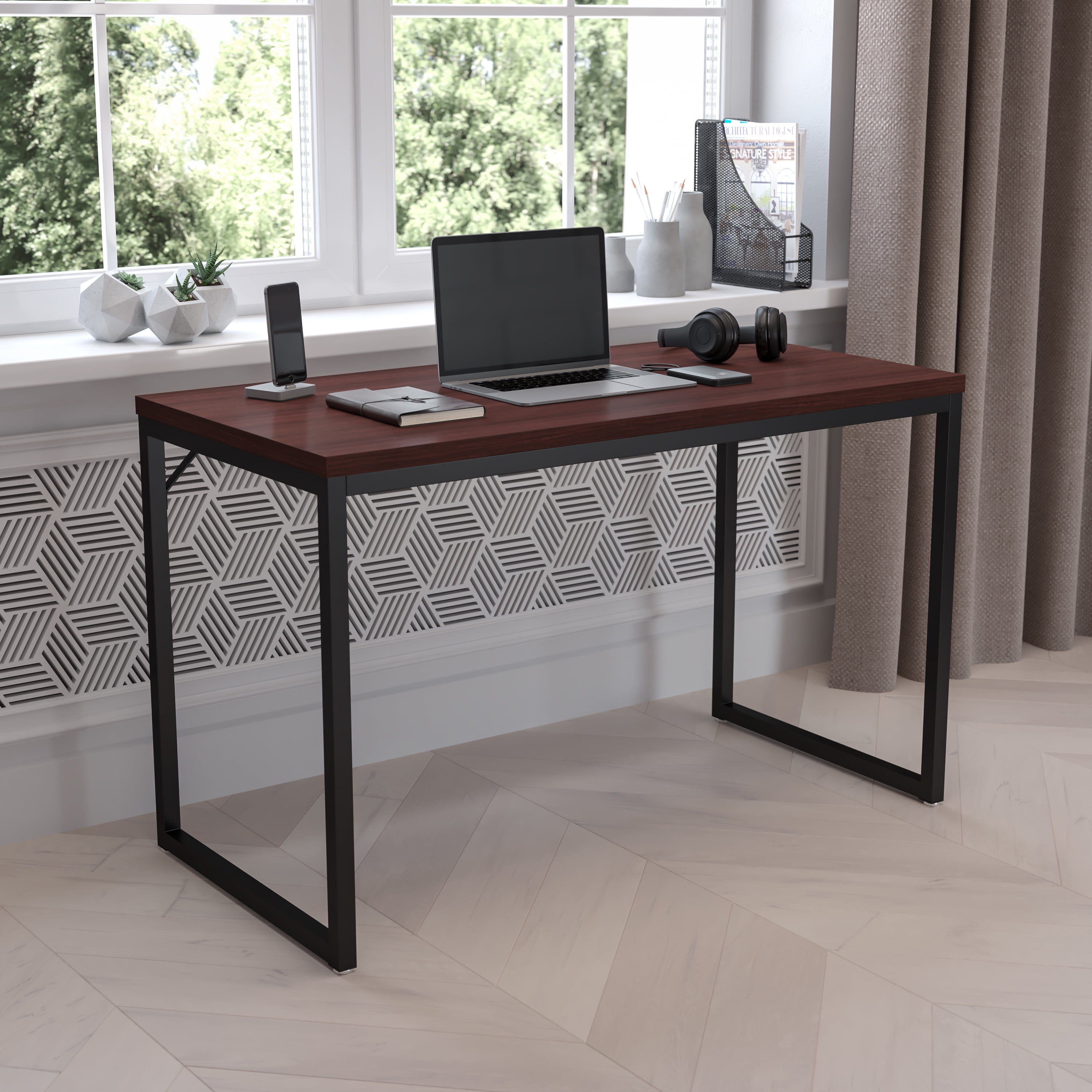 Flash Furniture Home Office Writing Computer Desk with Drawer - Table Desk  for Writing and Work, Black/Walnut