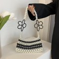 thumbnail image 5 of Bolso bandolera de lujo con flores y cuentas de imitación en blanco y negro, bolso de verano y cartera de mano, 5 of 5