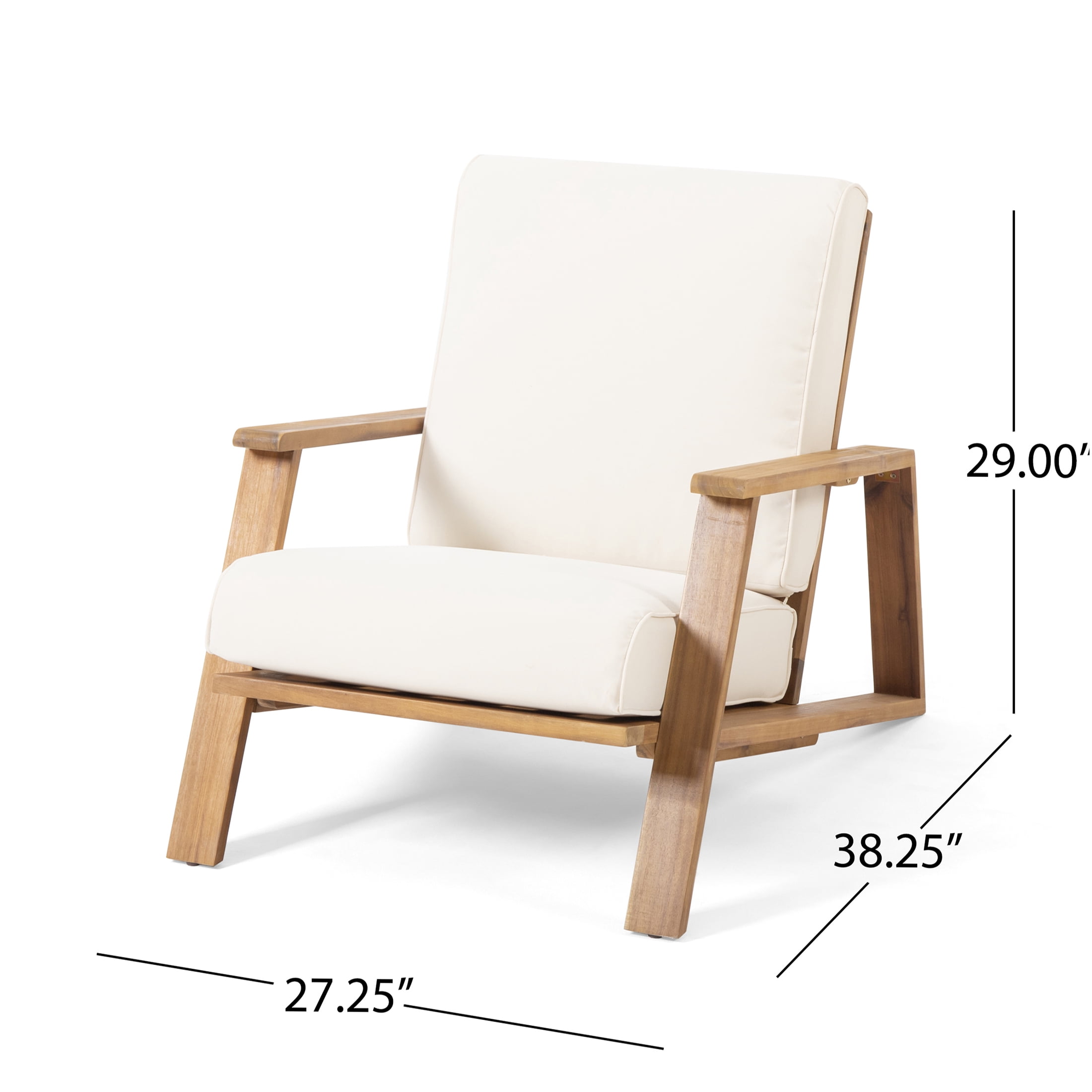 JERFIT Modern Acacia Wood Adirondack Chair with Cushion, Beige Outdoor Patio Club Chair for Garden, Poolside, Fire Pit, Weather-Resistant