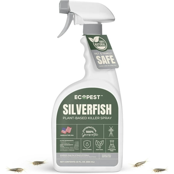 Silverfish Spray, Natural Silverfish Killer for Indoor and Outdoor | Plant-Based Home Pest Control Spray and Repellent | Made with Clove Oil, Safe for Use Around Children and Pets, 22 oz.