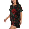 thumbnail image 2 of Picia Roses Pajamas Sets for Women Soft Short-Sleeved Pjs with Lounge Shorts Two Piece Sleepwear-Medium, 2 of 9