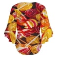 thumbnail image 6 of Pastel Rainbow Lollipop Women's V-Neck Blouse With 3/4 Ruffled Bell Sleeves Casual Top Ladies Blouses, 6 of 7