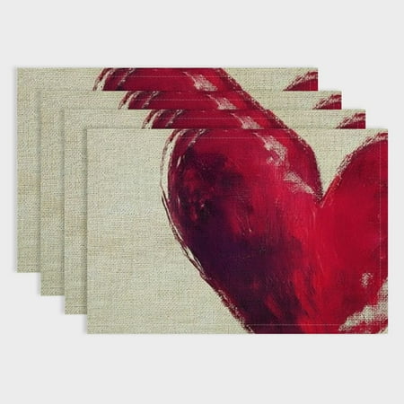 

Pratyus 4pcs Heart Theme Party Table Linen Placemats for Birthday Parties Christmas and Buffets - Home Decoration Essential 18x12in