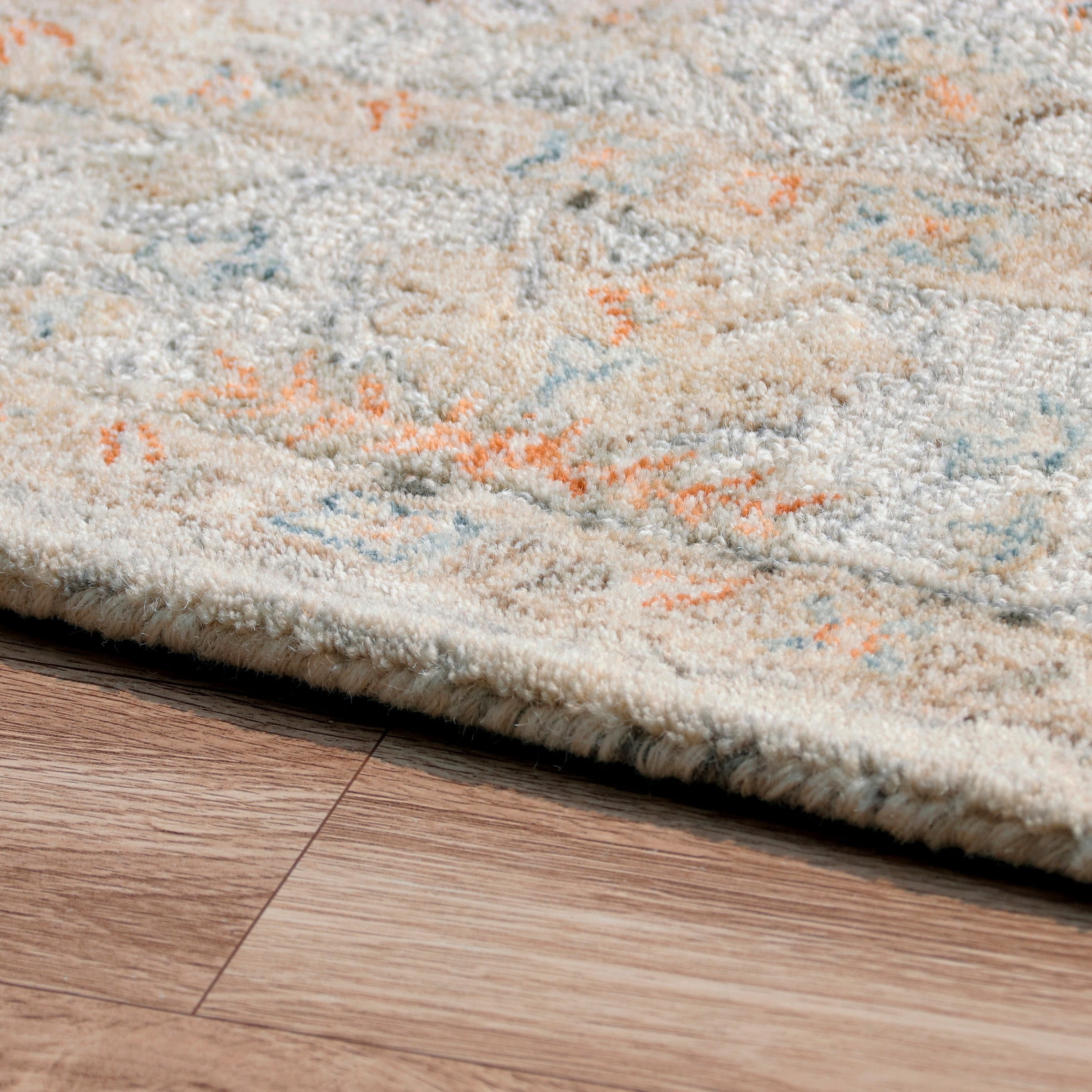 Laddha Home Designs 2' x 3' Hand Tufted Abstract Floral Wool Area Throw Rug - Silver and Brown
