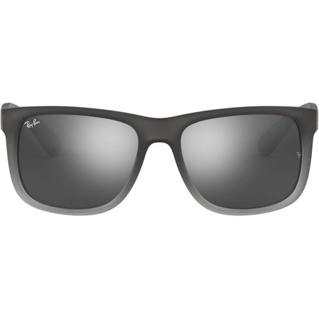 Ray-Ban RB4165 Justin Rectangular Sunglasses Rubber Grey on Clear Grey/Grey Mirrored Silver Gradient 55 Millimeters