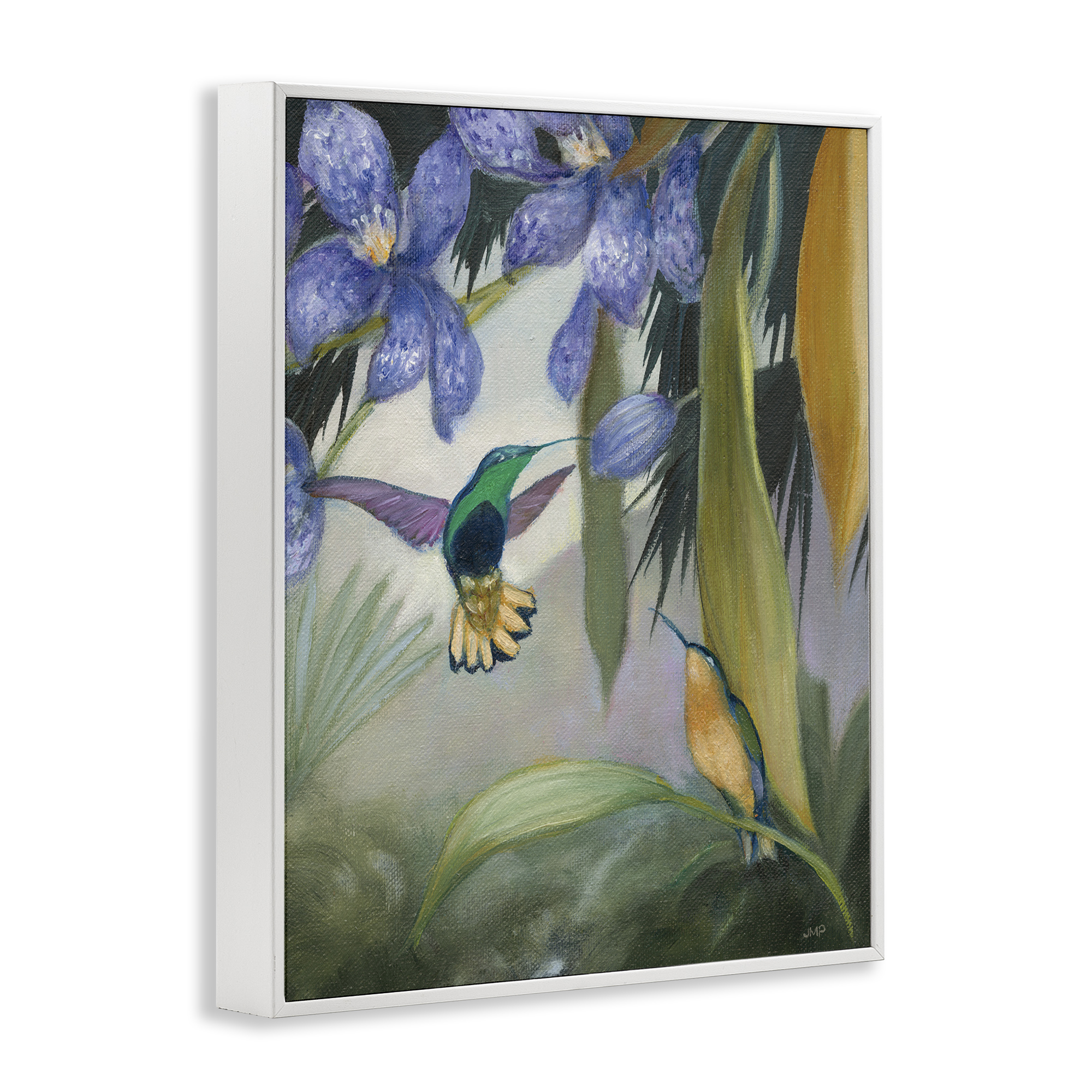 Stupell Industries Hummingbirds in Nature Landscape Painting White Framed Art Print Wall Art, 11 x 14